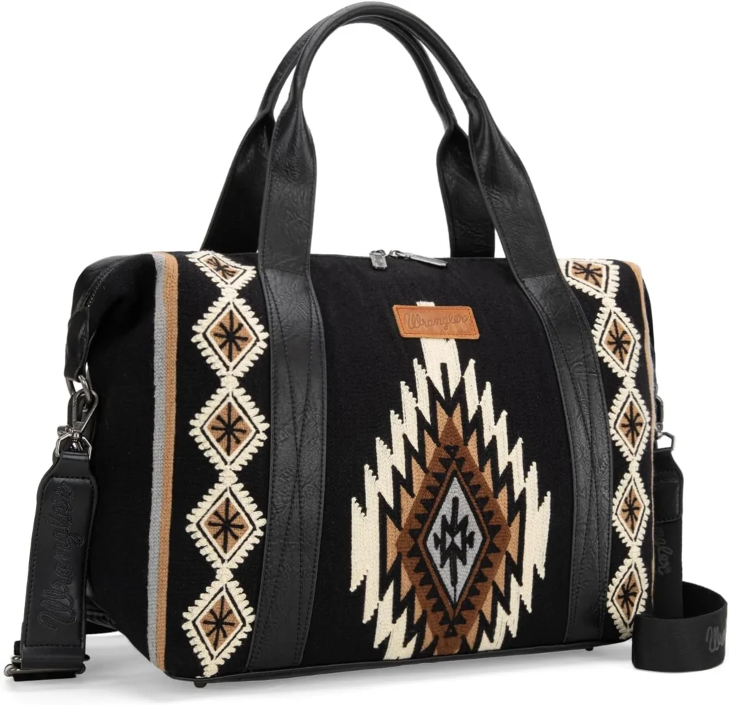 Wrangler Duffel Bag for Women Large Travel Weekender Bag Tapestry Designer Carry On Bags, Tapestry-Black