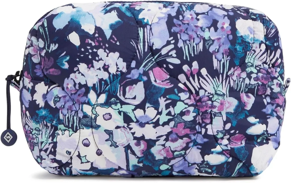 Vera Bradley Women's Featherweight Medium Cosmetic Makeup Organizer Bag, Artist's Garden Purple, One Size