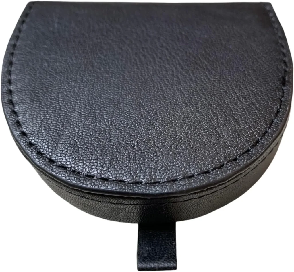 Lorenz Men's Goat Nappa Leather Horseshoe Shape Tray Purse with Note Section - Black
