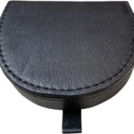 Lorenz Men's Goat Nappa Leather Horseshoe Shape Tray Purse with Note Section - Black