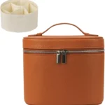 Les-Theresa Travel Makeup Bag with Compartments, Large Cosmetic Bag with Removable Divider Pu Makeup Travel Case with Handle, Portable Toiletry Bag for Women Travel Essentials (Brown)