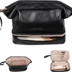 Large Capacity Makeup Bag Ladies Cosmetic Bag Travel Bag with Compartments Portable PU Leather Travel Makeup Bag with Handle