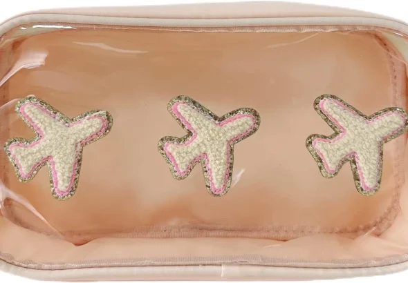 Clear Makeup Letter Bag Chenille Letter Patch Beach Makeup Bag Cosmetic Bag for Beach Travel Nylon & PVC Waterproof Organization Outdoor Zipper Pouch Toiletry Bag for Women Girls