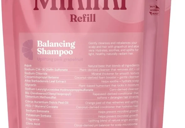 Miniml Natural Hair Shampoo Eco Friendly  1L Refill Pink Grapefruit & Aloe Vera Men and Womens Sensitive Scalp & Skin Cruelty Free Vegan Shampoo - for Greasy, Curly, Dry and Dandruff Hair
