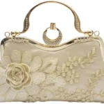 CORIOS Women Evening Bag Floral Embroidery Clutch Bag Vintage Handbag Bridal Wedding Purse Elegant Shoulder Bag Luxious Top Handle Bag Banquet Cocktail Prom Party Crossbody Bag Gold