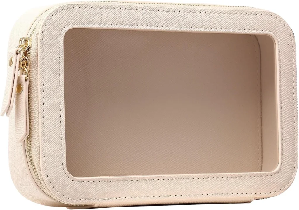 Travel Makeup Set Waterproof Transparent Cosmetic Bag and Toiletry Bag Makeup Brush case with Zipper Car Essentials for Women, Beige, Small-1, Clear Makeup Bag for Women