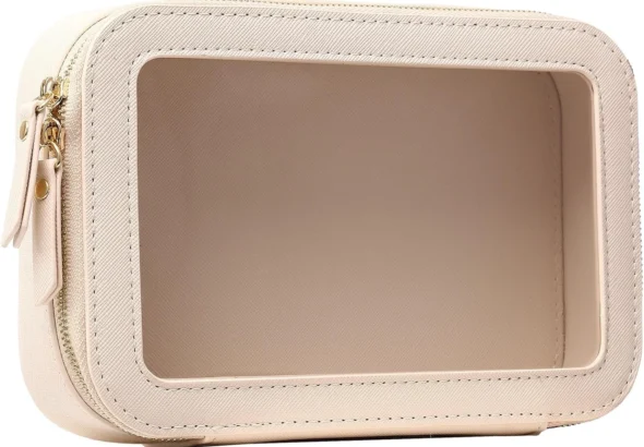 Travel Makeup Set Waterproof Transparent Cosmetic Bag and Toiletry Bag Makeup Brush case with Zipper Car Essentials for Women, Beige, Small-1, Clear Makeup Bag for Women