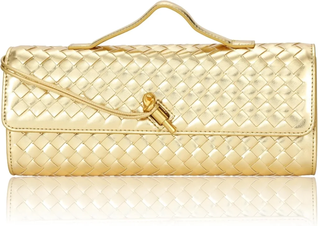 EGCUQ Pu Leather Woven Bag Purse,Black Clutch, Woven Evening Bag For Women 11.8'' x 1.7'' x 4.9'''