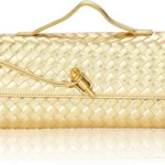 EGCUQ Pu Leather Woven Bag Purse,Black Clutch, Woven Evening Bag For Women 11.8'' x 1.7'' x 4.9'''
