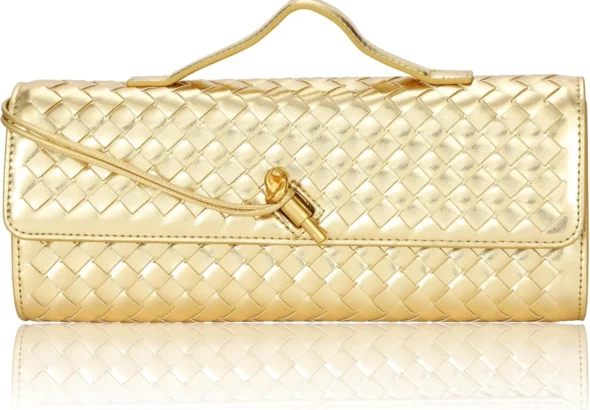EGCUQ Pu Leather Woven Bag Purse,Black Clutch, Woven Evening Bag For Women 11.8'' x 1.7'' x 4.9'''