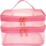 YunZh Mesh Makeup BagCosmetic BagSmall Travel Kit Storage Pouch Clear Portable Toiletry Bags Set for Women Girl, Pink, Clear