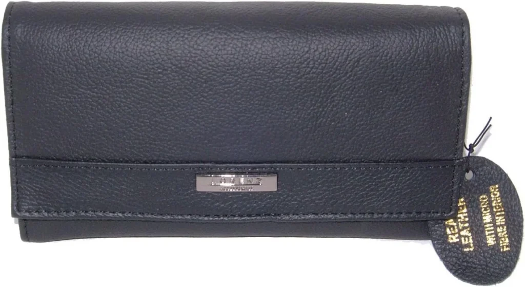 Lorenz Genuine Leather Black Fashion Wallet Purse for Women with Push Button Closure and Plenty of Pockets & Compartments