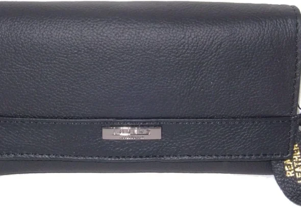 Lorenz Genuine Leather Black Fashion Wallet Purse for Women with Push Button Closure and Plenty of Pockets & Compartments