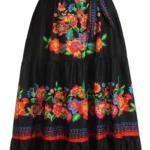 IMEKIS Mexican Dress for Women A-Line Off Shoulder Floral Print Long Maxi Summer Dresses for Boho Beach Holiday Fancy Day of the Dead Halloween Carnival