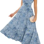 GRACE KARIN Women's Summer V-Neck Floral Dress with Pockets Ruffle Sleeves A-Line Fitted Waist Dresses
