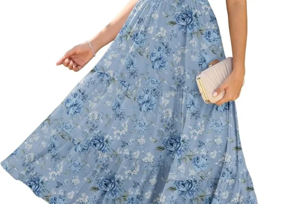 GRACE KARIN Women's Summer V-Neck Floral Dress with Pockets Ruffle Sleeves A-Line Fitted Waist Dresses