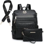 MKP COLLECTION Women Fashion Backpack Purse Convertible Large Ladies Rucksack Travel Shoulder Bags Handbag Set 2pcs w/Tassel, Black-1, Rucksack Backpacks