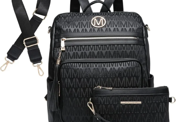 MKP COLLECTION Women Fashion Backpack Purse Convertible Large Ladies Rucksack Travel Shoulder Bags Handbag Set 2pcs w/Tassel, Black-1, Rucksack Backpacks