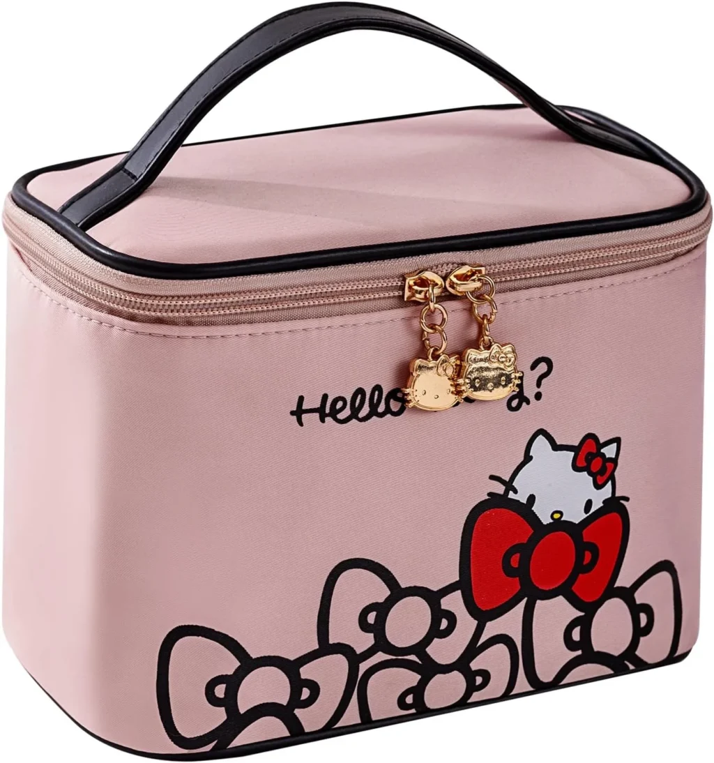 AmBealla Makeup Bag Large Waterproof Cosmetic Bags with Makeup Brush Holder,Cute Printed Makeup Organizer for Women Traveling,Portable Toiletry Bag for Girls