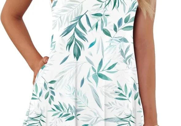 AUSELILY Beach Dresses for Women UK Mini Sleeveless Summer Dress with Pocket