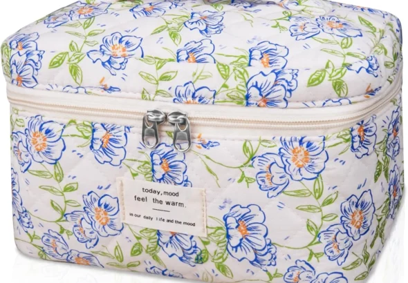 Large Cosmetic Bag, Cute Makeup Bag for Women and Girls, Cosmetic Bag Flower and Coquetry Style Travel Cosmetic Organizer Bag