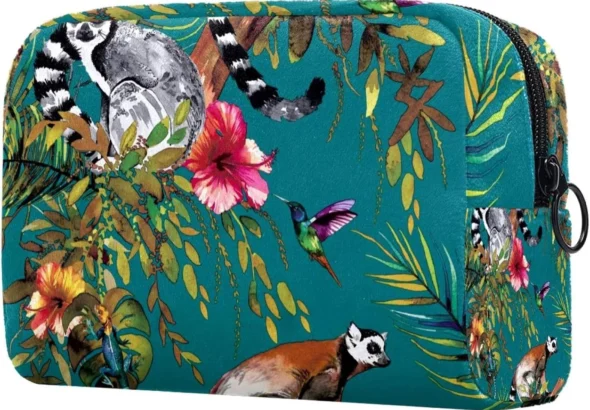 Cute Animal Lemur Cosmetic Bag for Women, Travel Toiletries Bags Large Makeup Handy Pouch Organizer Bag with Zipper