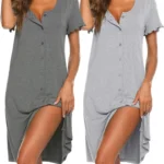 Ekouaer 2 Pack Nighties for Women Nightdresses Button Front Nightshirts Summer Nightwear Short Sleeve