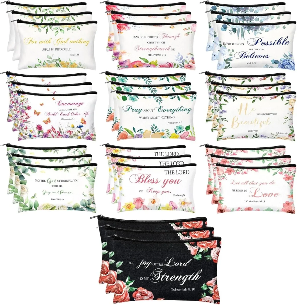Jetec 30 Pcs Christian Gift for Women Religious Gifts Cosmetic Bags Inspirational Bible Verse Pencil Pouch Motivational Gift Makeup Bags with Zipper for Travel Women Girl Mother Sister