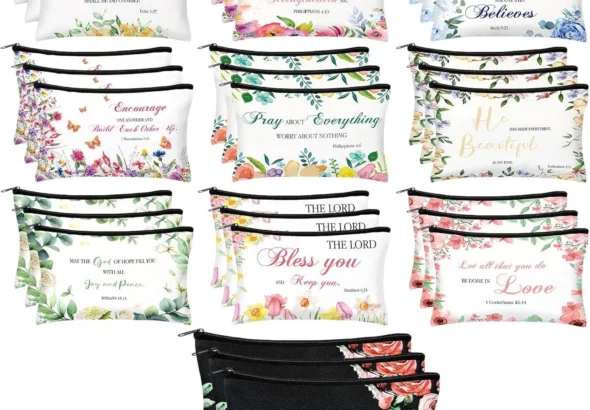 Jetec 30 Pcs Christian Gift for Women Religious Gifts Cosmetic Bags Inspirational Bible Verse Pencil Pouch Motivational Gift Makeup Bags with Zipper for Travel Women Girl Mother Sister
