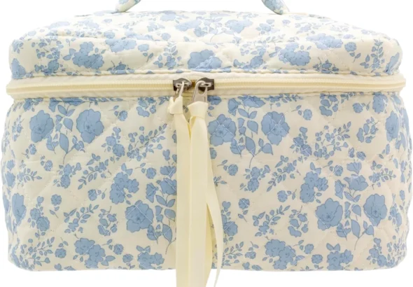 PAZIMIIK Cotton Makeup Bag for Women Large Quilted Travel Cosmetic