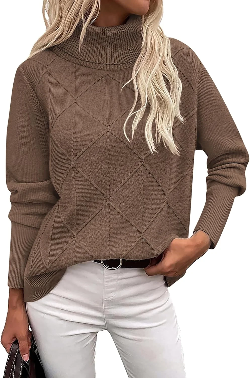 Zeagoo Women's Turtleneck Jumpers Elegant Long Sleeve Sweaters Warm Knitted Jumper Roll Neck Pullover Tops Casual Loose Sweatshirts Fall Winter S-XXL