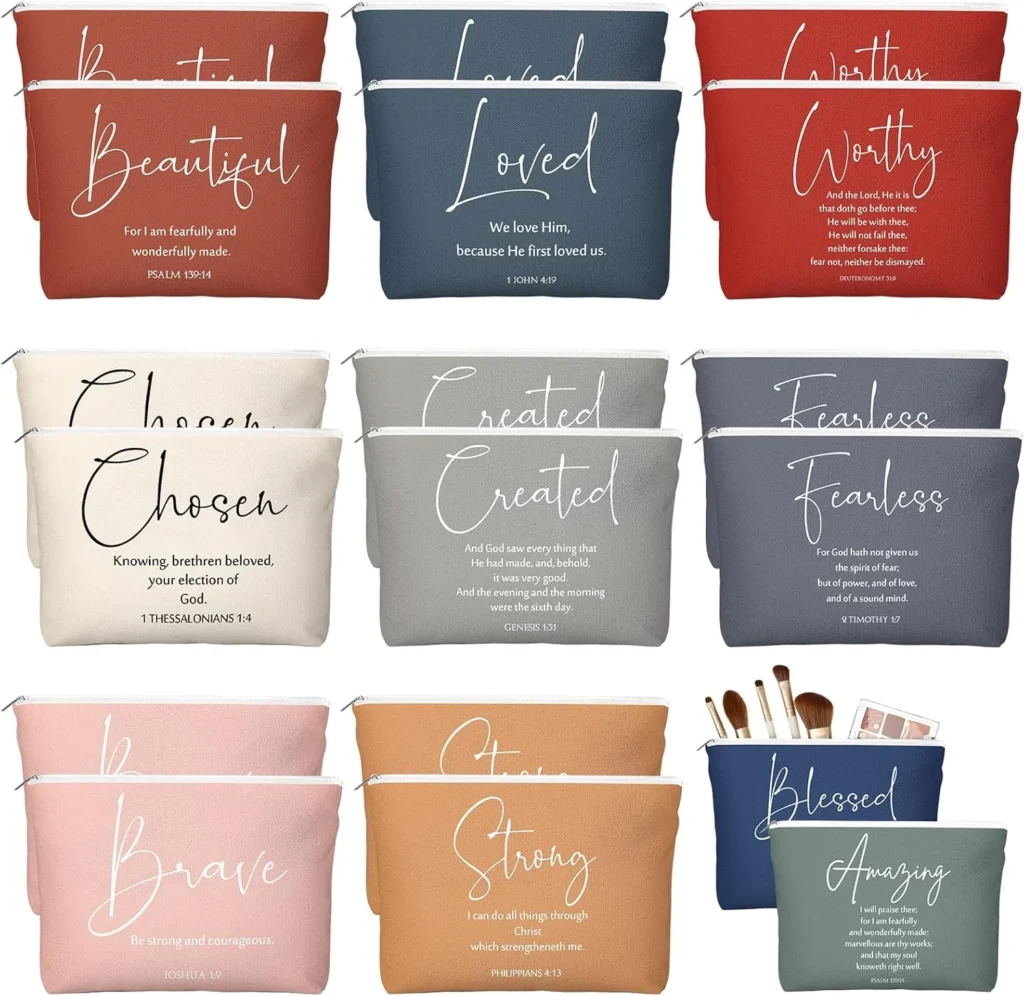 Huhumy 20 Pieces Christian Gifts for Women Religious Makeup Bags Cosmetic Inspirational Bible Verse Pencil Case with Zipper Mother's Day Thank You Church Gift Mother Travel, light, Bible Words
