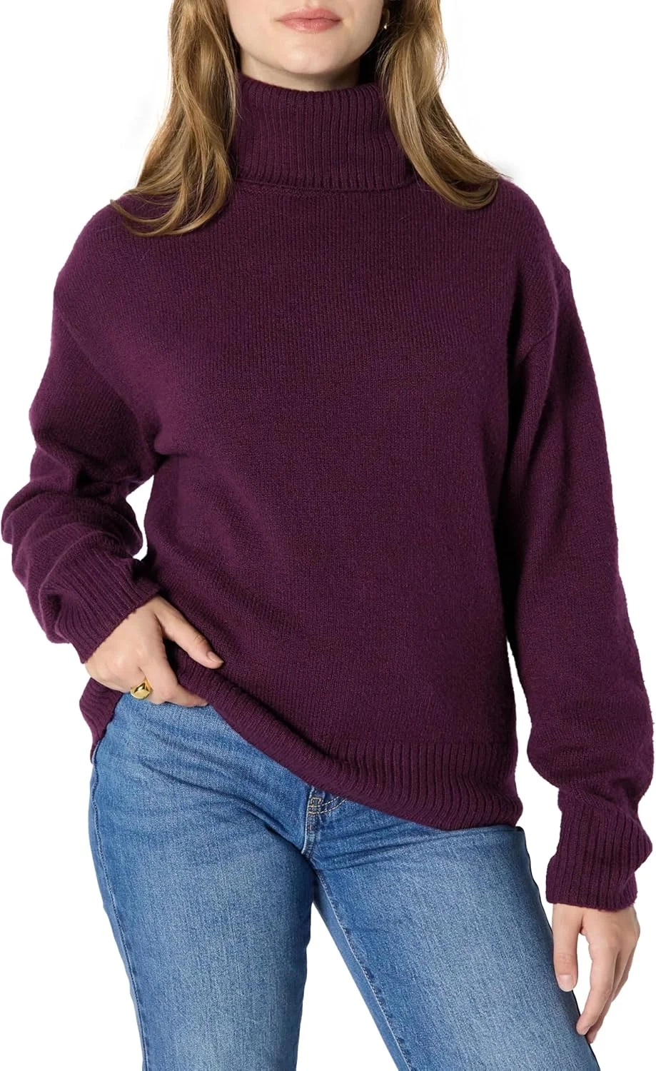 Amazon Essentials Women's Relaxed-Fit Cotton Blend Turtleneck Pullover Jumper