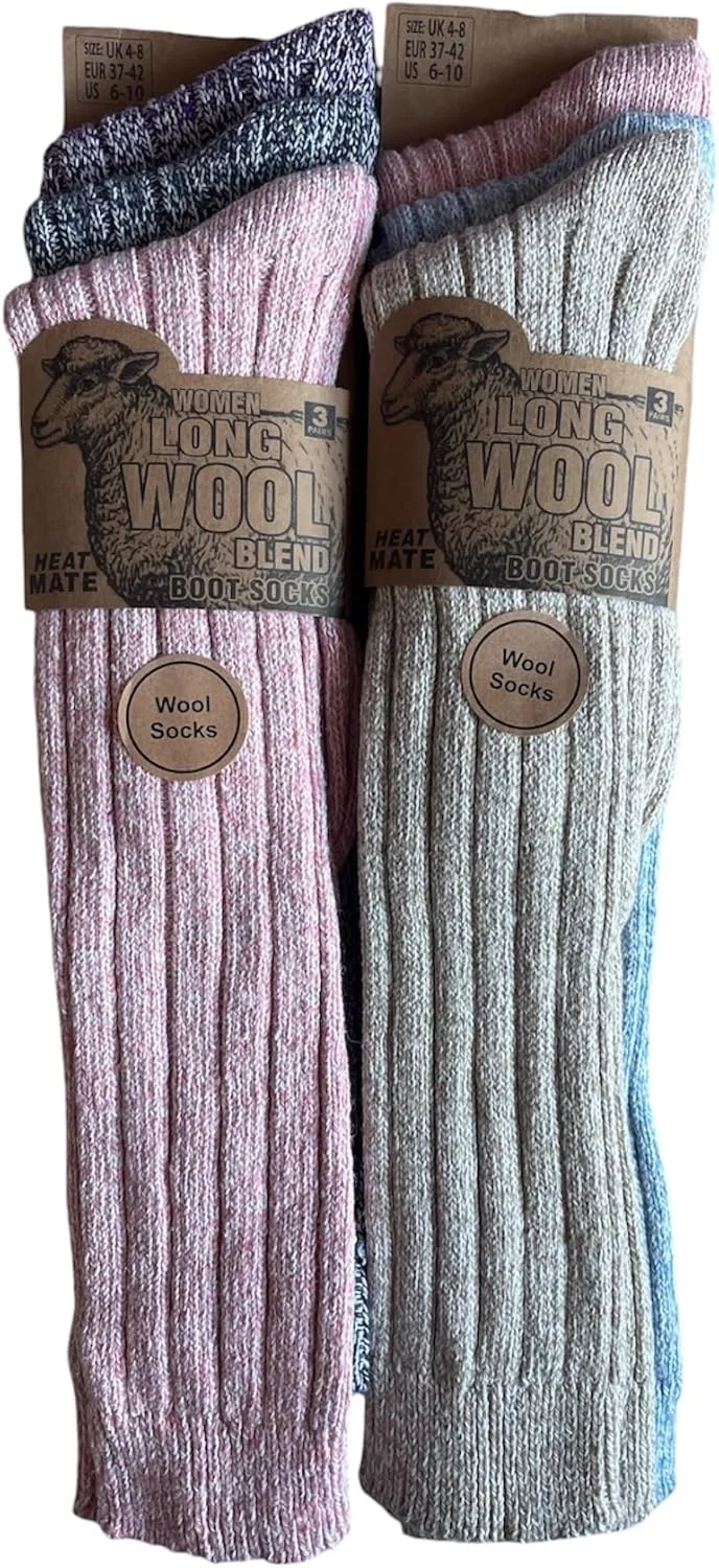 Ladies Knee High Thermal Wool Blend Socks  3 Pairs Premium Soft Heavy Duty Boot & Hiking Socks, Thick Chunky Knit, Warm Winter Breathable Long Length  Ideal Winter Gift for Women  UK 4-8 / EU 37-42