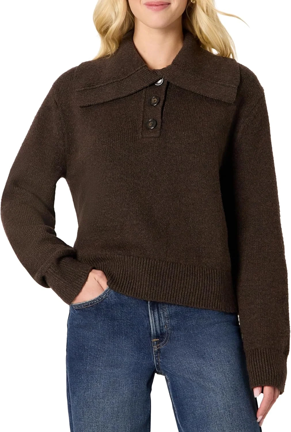 Amazon Essentials Women's Relaxed-Fit Button Collar Jumper