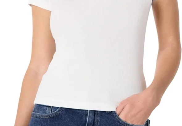Amazon Essentials Women's Slim-Fit Stretch Rib Short-Sleeve Tee