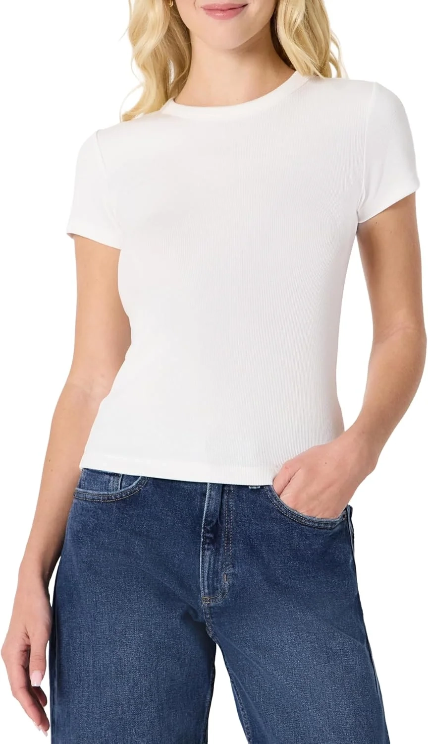 Amazon Essentials Women's Slim-Fit Stretch Rib Short-Sleeve Tee