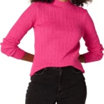 Amazon Essentials Women's Lightweight Long Sleeve Classic Cable Knit Funnel Neck Jumper
