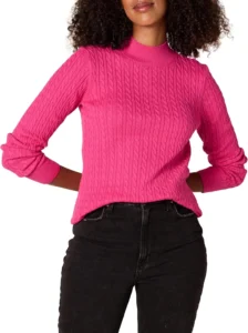 Amazon Essentials Women's Lightweight Long Sleeve Classic Cable Knit Funnel Neck Jumper