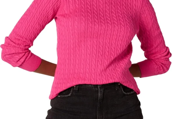 Amazon Essentials Women's Lightweight Long Sleeve Classic Cable Knit Funnel Neck Jumper