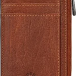 Yoshi Slim Wallet for Men and Women, RFID Blocking Minimalist Credit Card Holder with Zip Section, Genuine Leather (Brown)