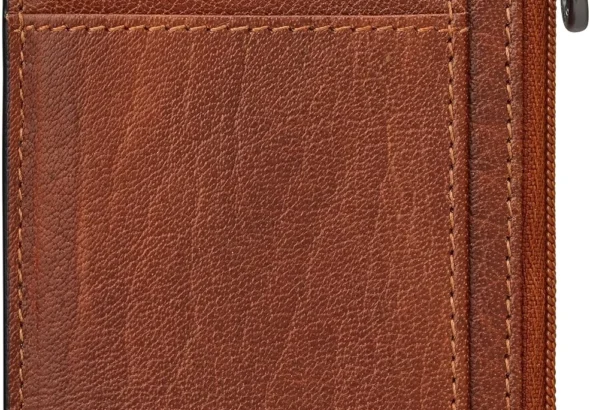 Yoshi Slim Wallet for Men and Women, RFID Blocking Minimalist Credit Card Holder with Zip Section, Genuine Leather (Brown)