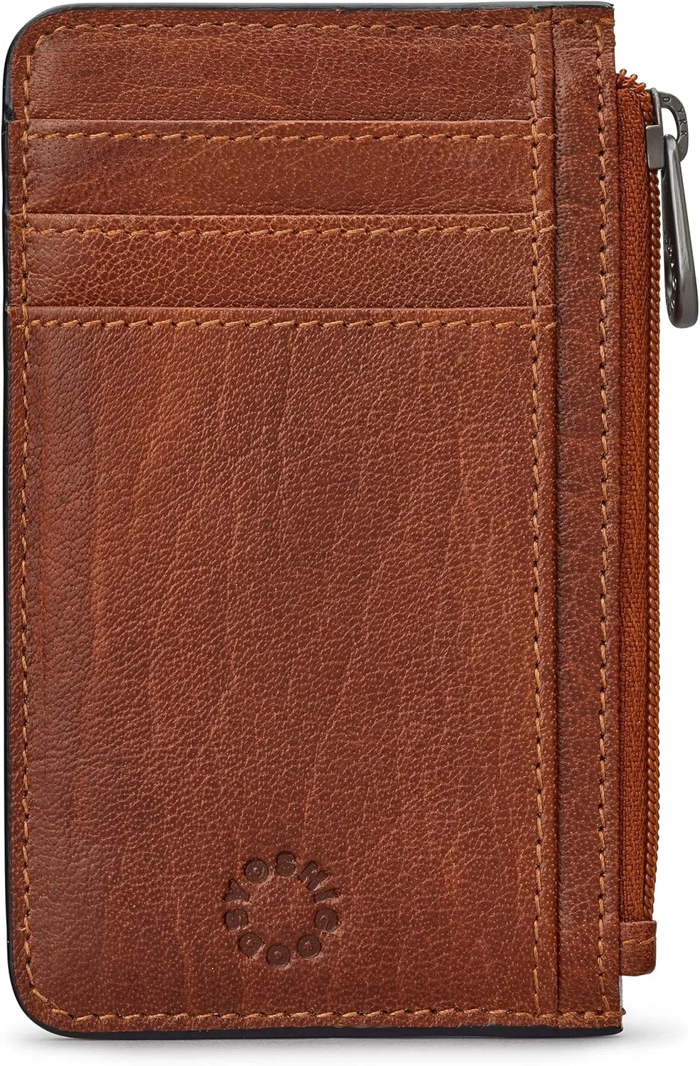 Yoshi Slim Wallet for Men and Women, RFID Blocking Minimalist Credit Card Holder with Zip Section, Genuine Leather (Brown)
