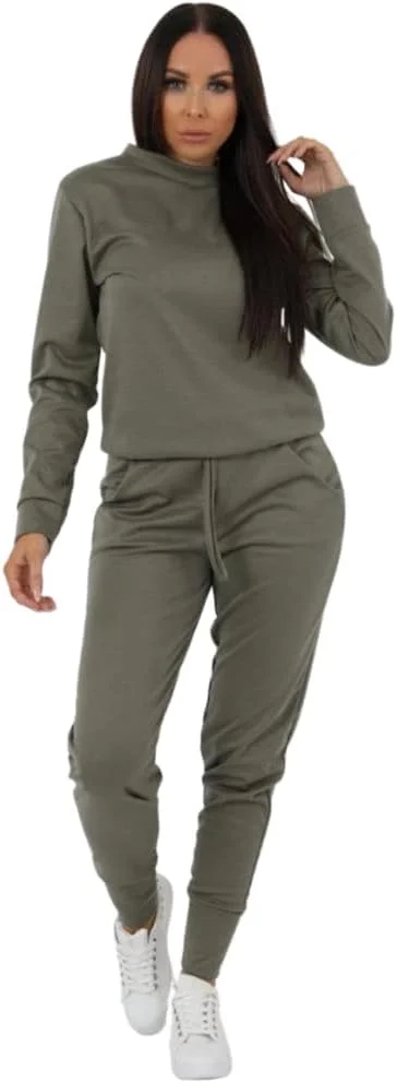 STAR FASHION Womens Long Sleeve Plain Top and Shirt Co-ord 2 Piece Loungewear Tracksuit Set with cuffed Bottoms Ladies Round Neck Summer Casual Outfit UK Size 8 To 22