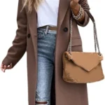 IDEALSANXUN Womens Long Wool Coats Fall Winter Notch Lapel Dressy Peacoat Jackets