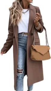 IDEALSANXUN Womens Long Wool Coats Fall Winter Notch Lapel Dressy Peacoat Jackets