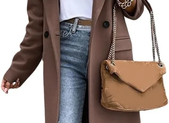 IDEALSANXUN Womens Long Wool Coats Fall Winter Notch Lapel Dressy Peacoat Jackets
