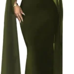 SEBOWEL Women's Cape Sleeve Mesh Maxi Dress Elegant High Neck Formal Evening Gown Party Dress with Cape