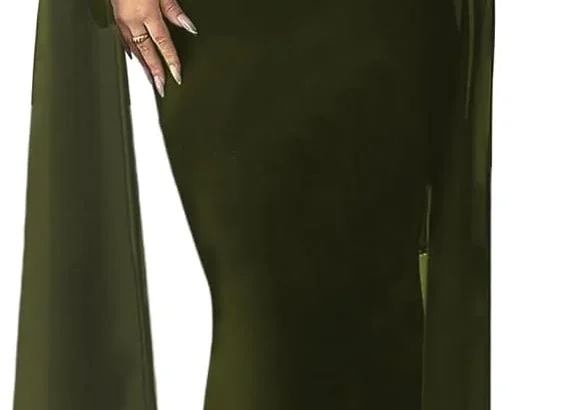 SEBOWEL Women's Cape Sleeve Mesh Maxi Dress Elegant High Neck Formal Evening Gown Party Dress with Cape