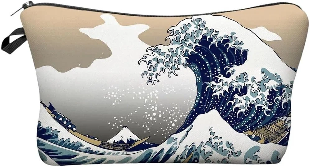 Japanese Great Wave Cosmetic Bags for Women,Sea Ocean Boat Small Makeup Bag for Purse Travel Toiletry Bag Make Up Accessories Organizer Zipper Pouch Gift Idea